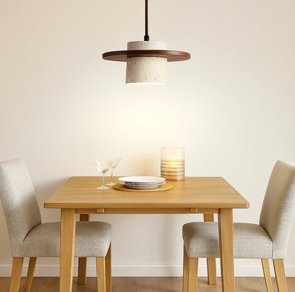 Nomaenest Arclume - Travertine &amp; Wood Pendant Light